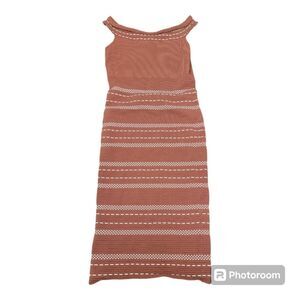 Eva Mendes NY & Co Bodycon Midi Brown Dress Sleeveless Stripes Career Size M